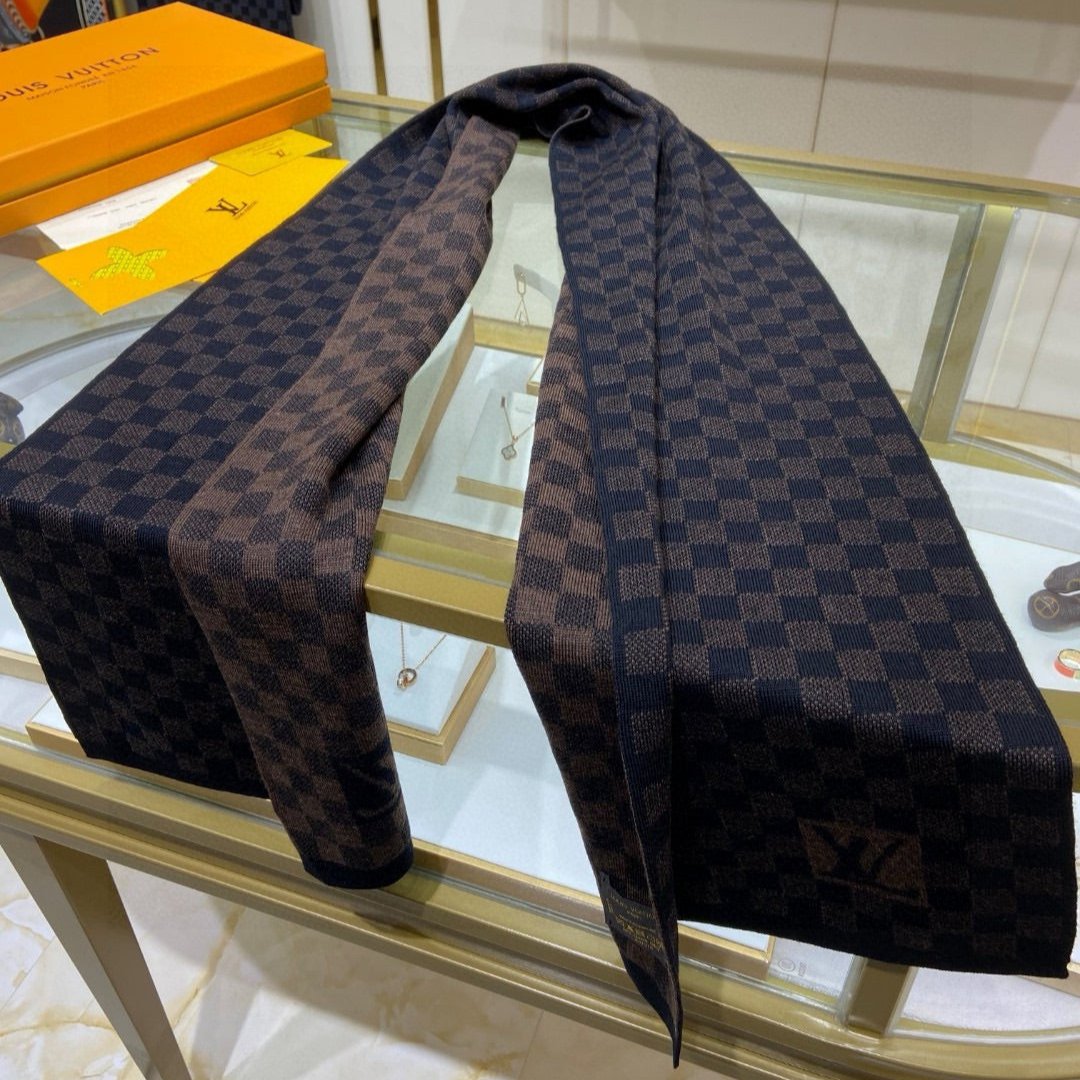 PETIT DAMIER SCARF 170 CM IN CHOCOLATE BROWN MIX BLACK CASHMERE 390783 mysite