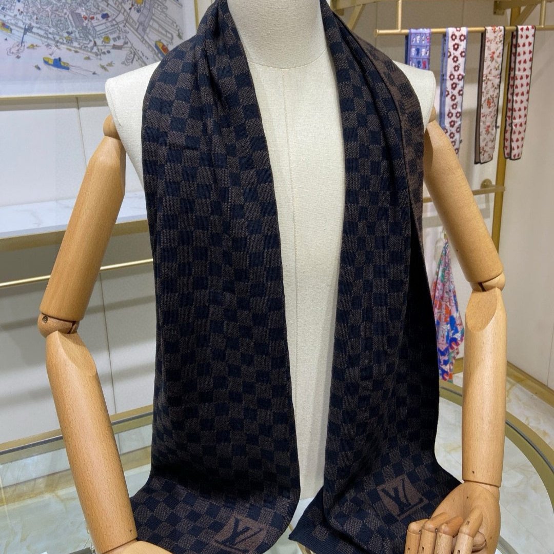 PETIT DAMIER SCARF 170 CM IN CHOCOLATE BROWN MIX BLACK CASHMERE 390783 mysite