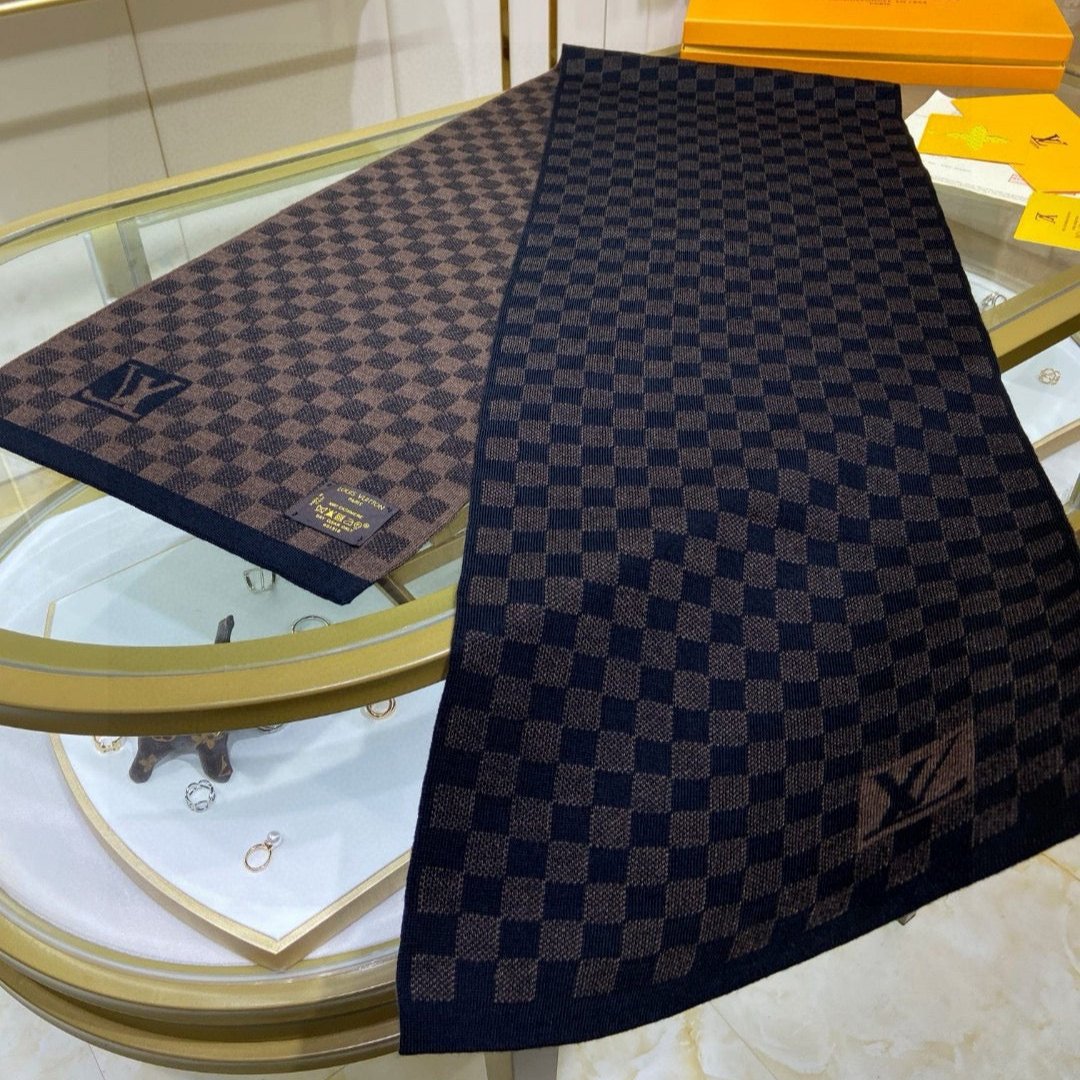 PETIT DAMIER SCARF 170 CM IN CHOCOLATE BROWN MIX BLACK CASHMERE 390783 mysite