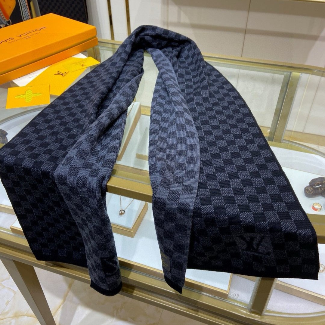 PETIT DAMIER SCARF 170 CM IN BLACK CASHMERE 390784 mysite