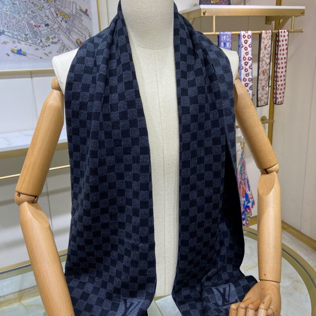 PETIT DAMIER SCARF 170 CM IN BLACK CASHMERE 390784 mysite