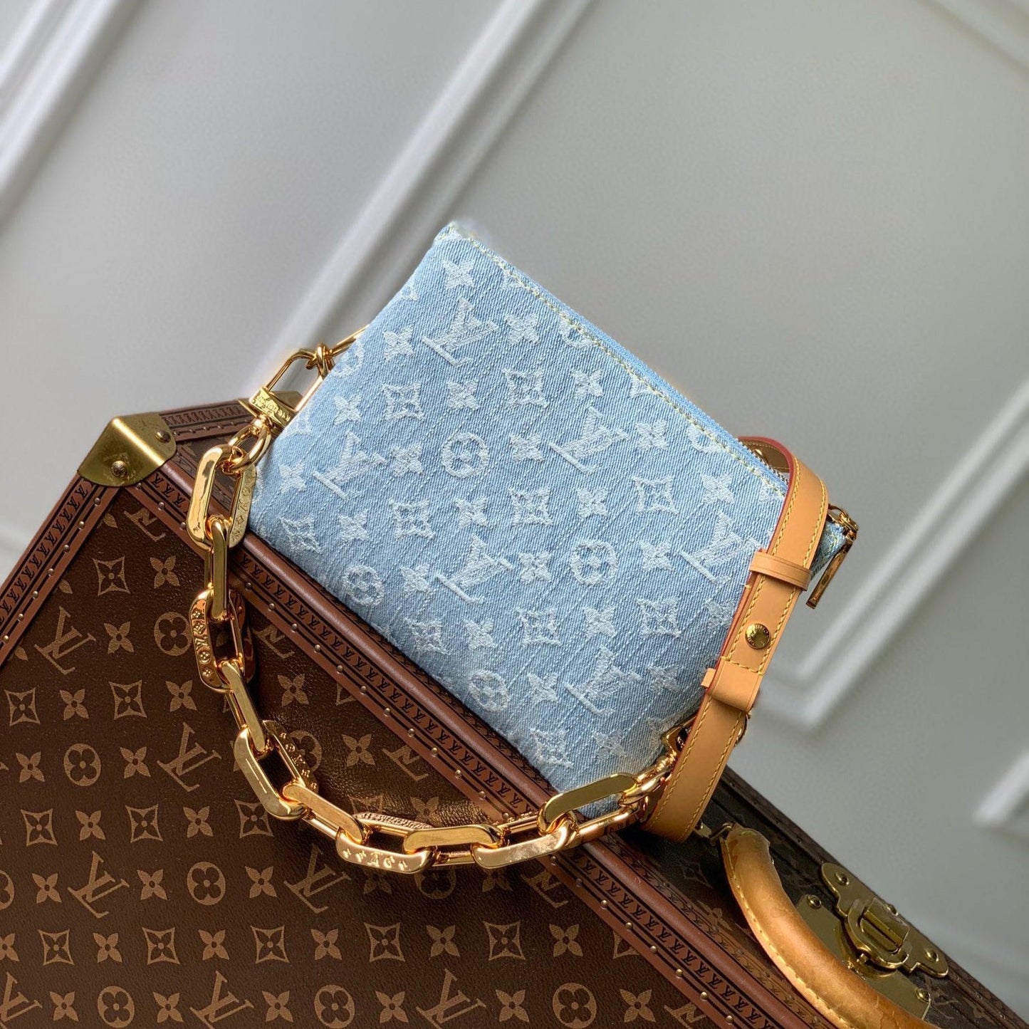 COUSSIN BB 21 IN LIGHT BLUE MONOGRAM DENIM GOLD CHAIN mysite