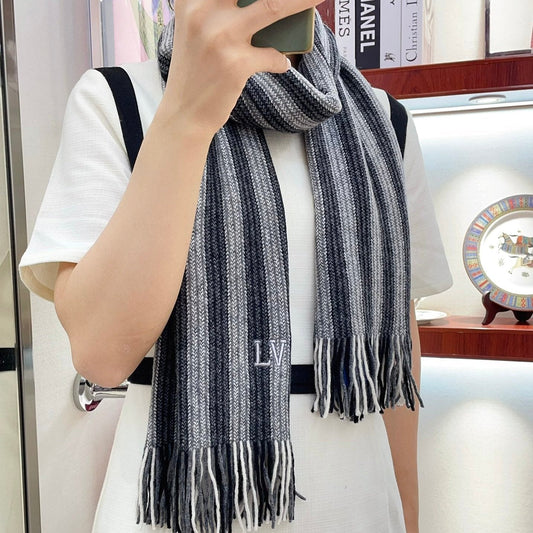 KNITTED SCARF 180 CM IN BLACK MIX GRAY CASHMERE 388179 mysite
