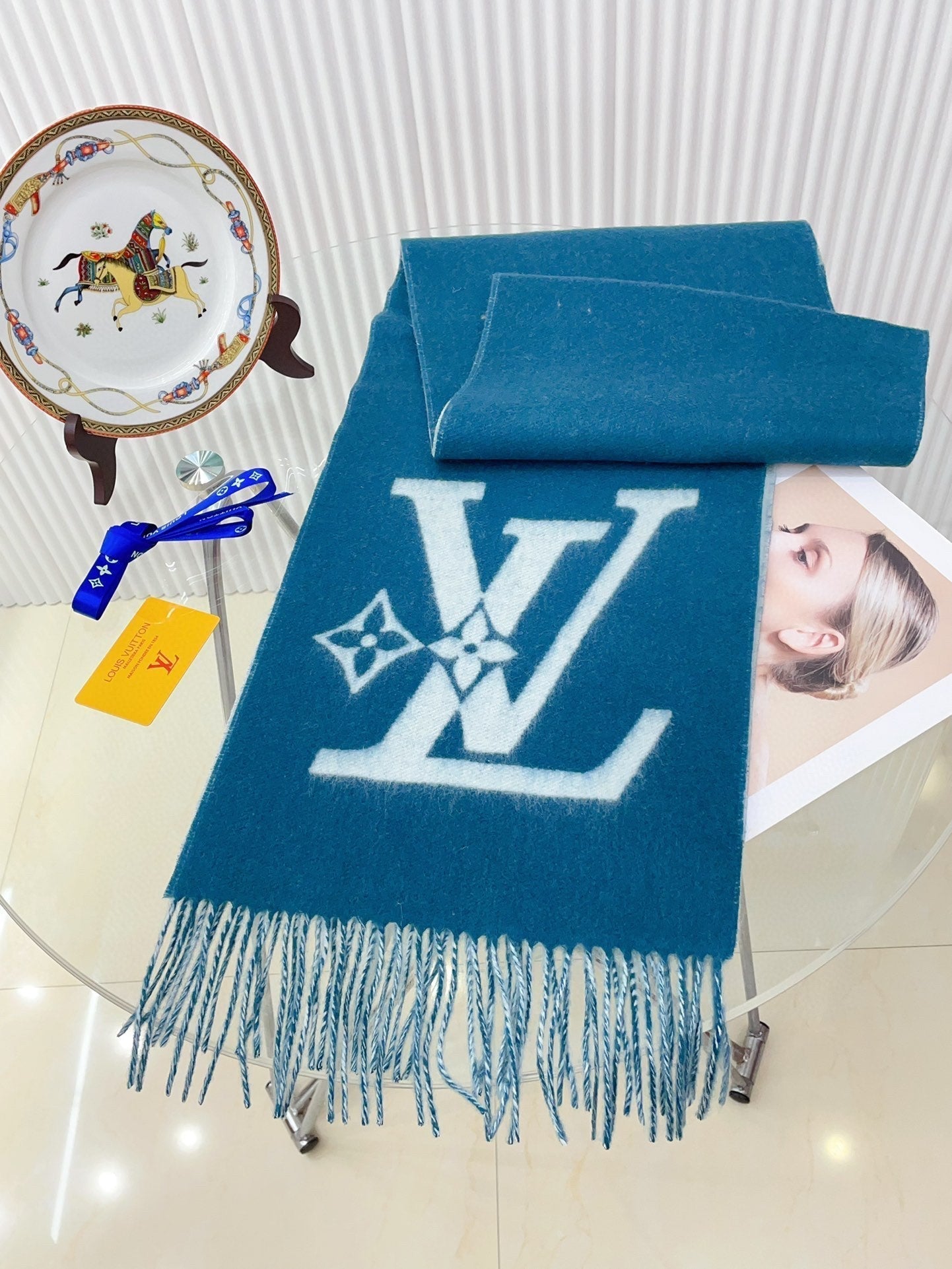 SMASH SCARF 210 CM IN ELECTRIC BLUE WOOL 390964 mysite