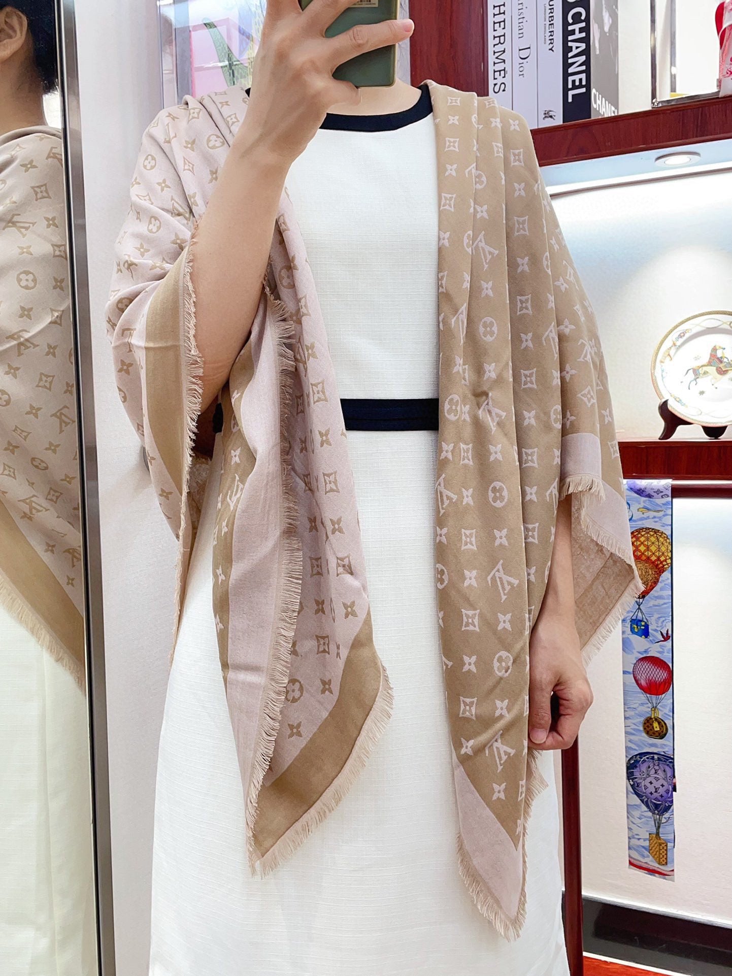 DUOGRAM SCARF 140 CM IN PINK BEIGE SILK 396238 mysite