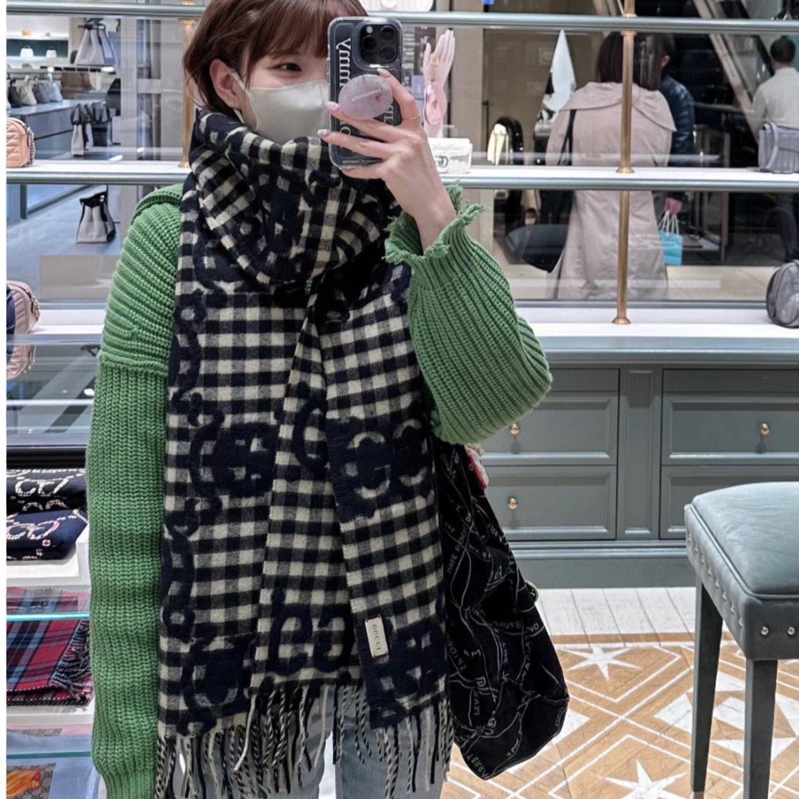 SCARF 220 CM IN BLACK MIX WHITE WOOL 401165 mysite