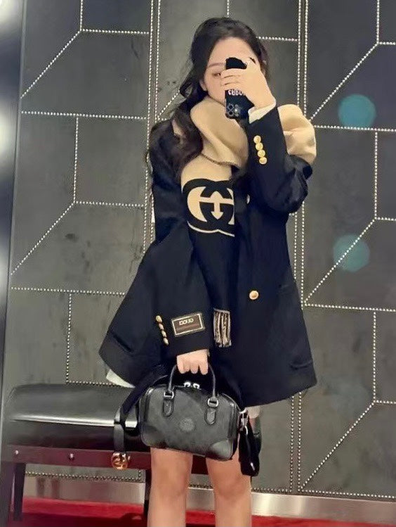 CAMEL BEIGE AND BLACK WOOL WITH INTERLOCKING G SCARF 200 CM mysite