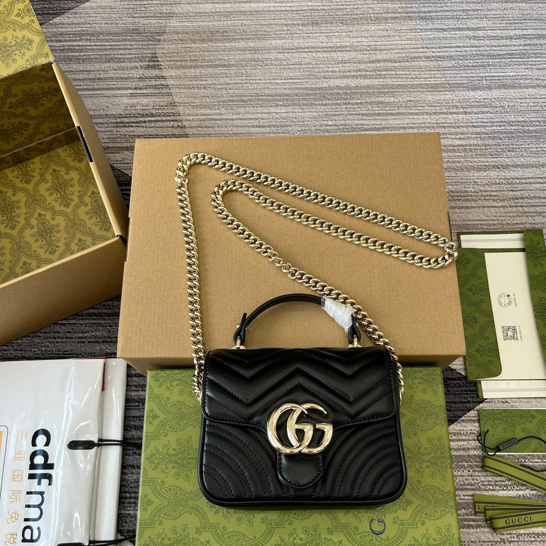 GG MARMONT 13 MINI TOP HANDLE BAG BLACK CALFSKIN mysite