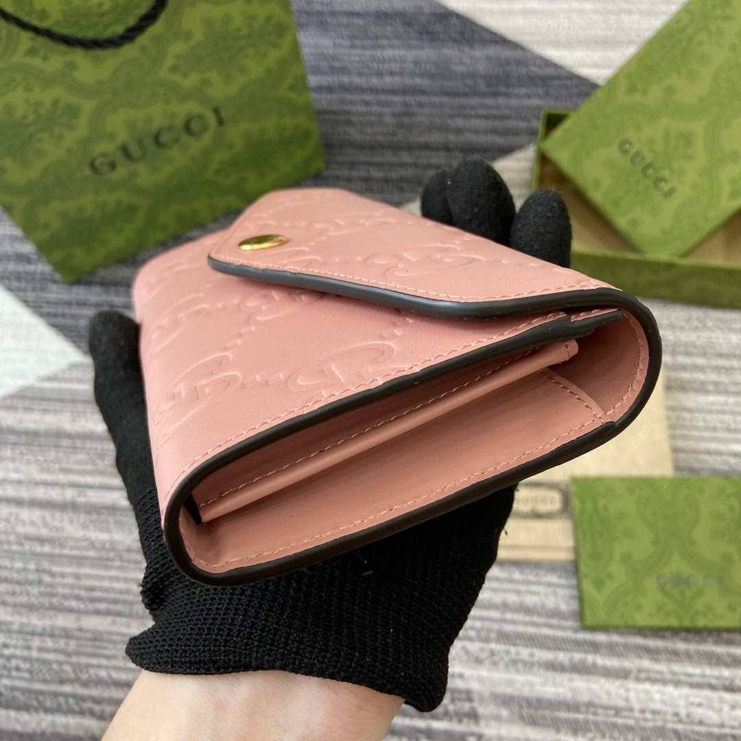 CONTINENTAL WALLET 19 IN PINK EMBOSSED CALFSKIN GOLD HARDWARE mysite