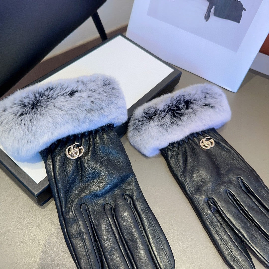 DOUBLE G GLOVES IN BLACK LAMBSKIN AND RABBIT FUR 466796 mysite