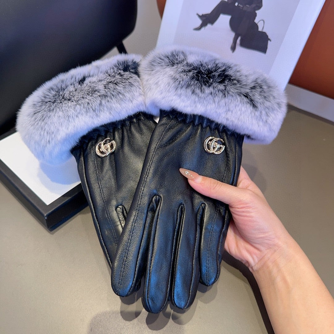 DOUBLE G GLOVES IN BLACK LAMBSKIN AND RABBIT FUR 466796 mysite