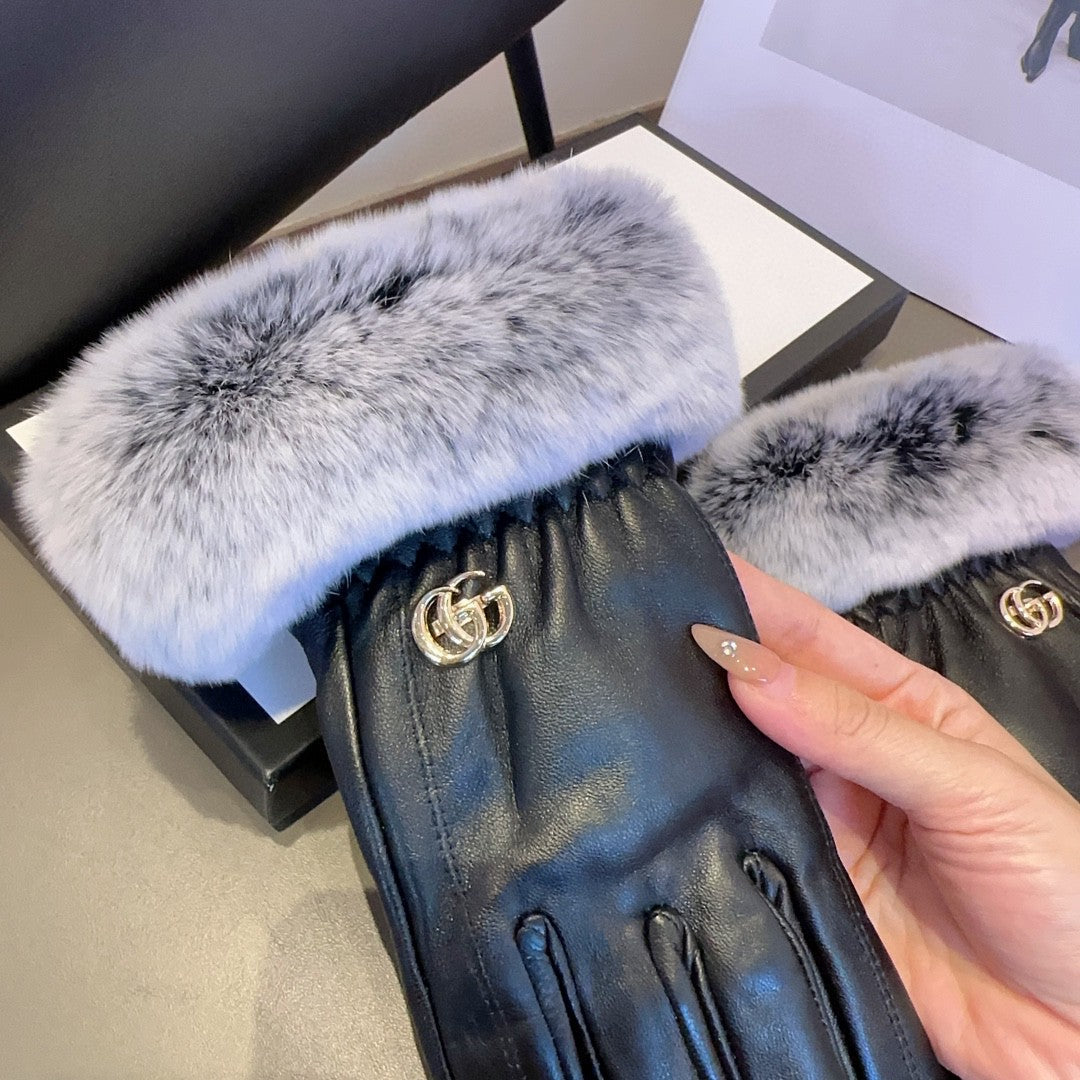 DOUBLE G GLOVES IN BLACK LAMBSKIN AND RABBIT FUR 466796 mysite