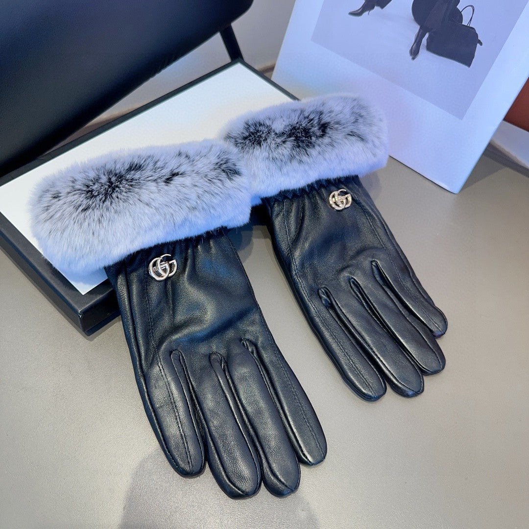 DOUBLE G GLOVES IN BLACK LAMBSKIN AND RABBIT FUR 466796 mysite