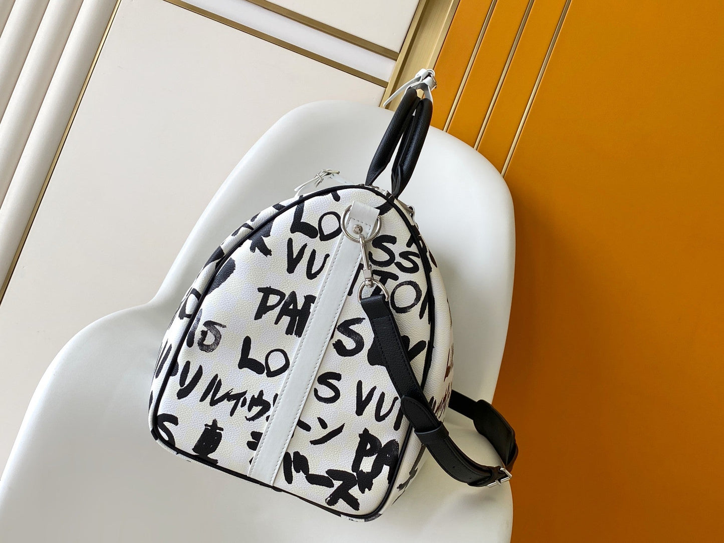 LVx N&PW Keepall Bandoulière 50 Black White Cowhide mysite