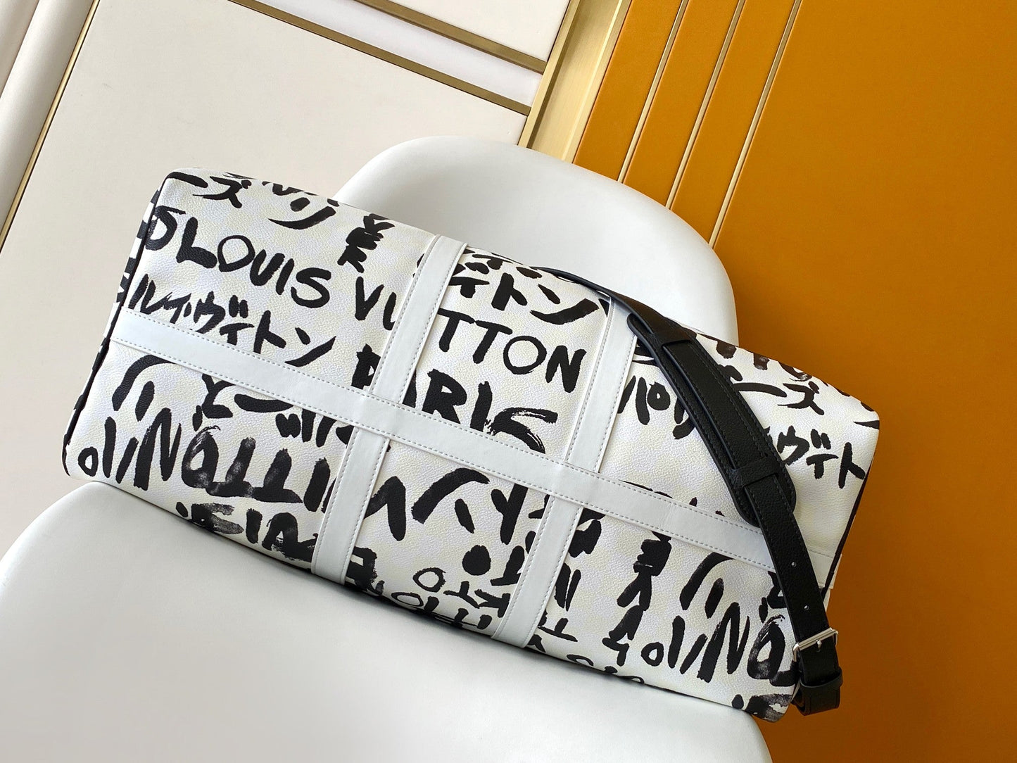 LVx N&PW Keepall Bandoulière 50 Black White Cowhide mysite