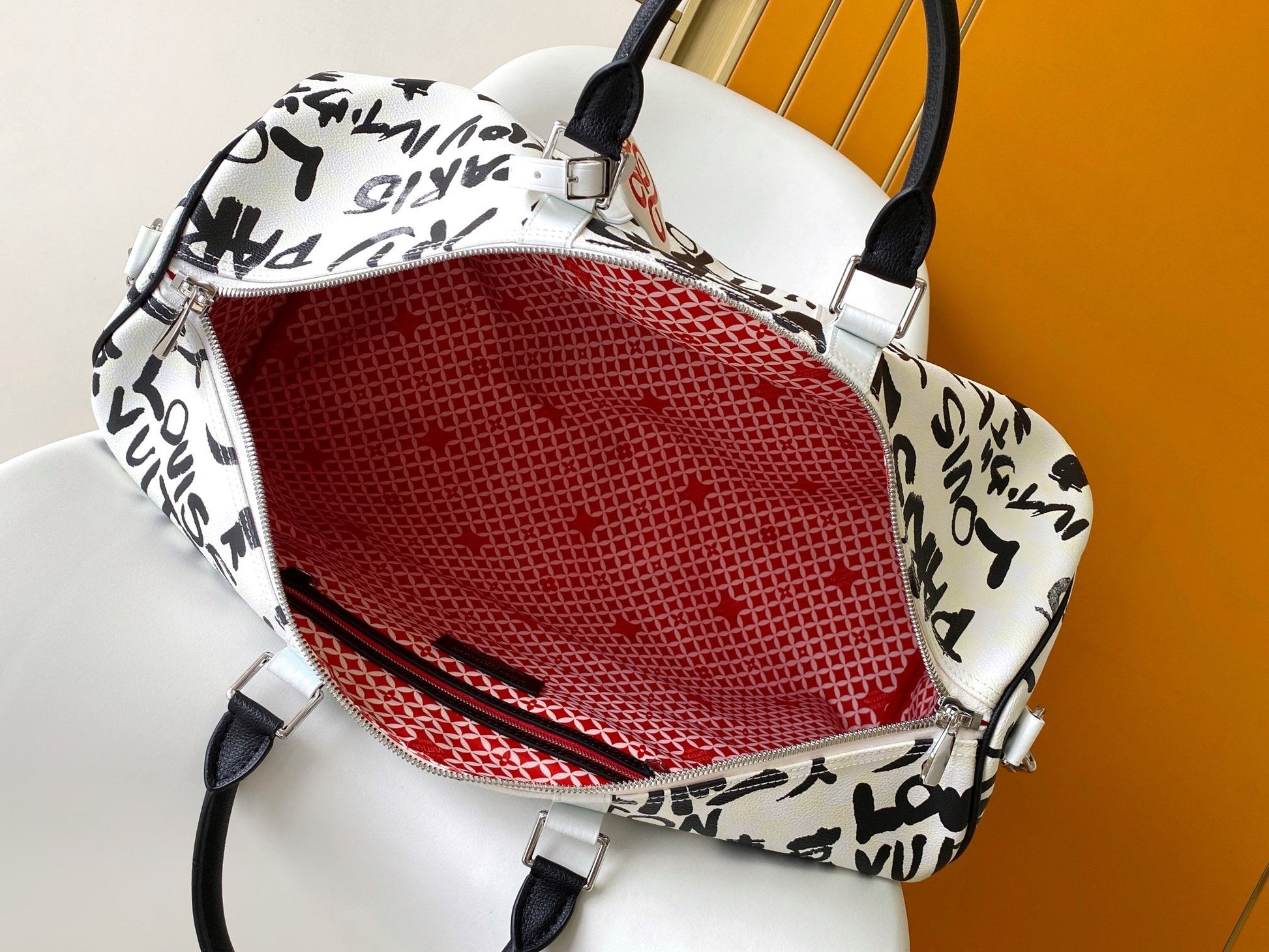 LVx N&PW Keepall Bandoulière 50 Black White Cowhide mysite