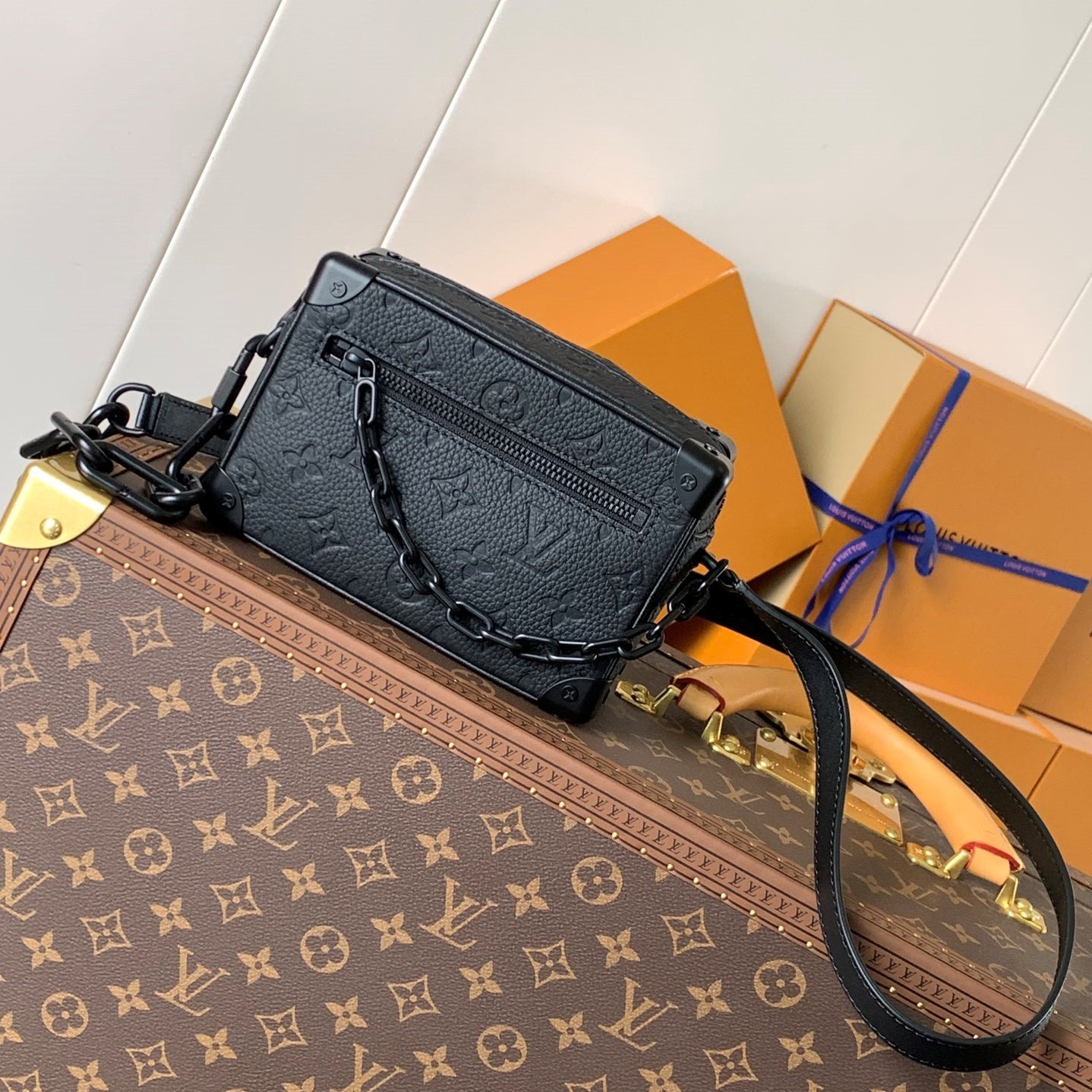 LV M55702 Mini Soft Trunk 18.5 with Matte-Black Chains Black Taurillon Cowhide mysite