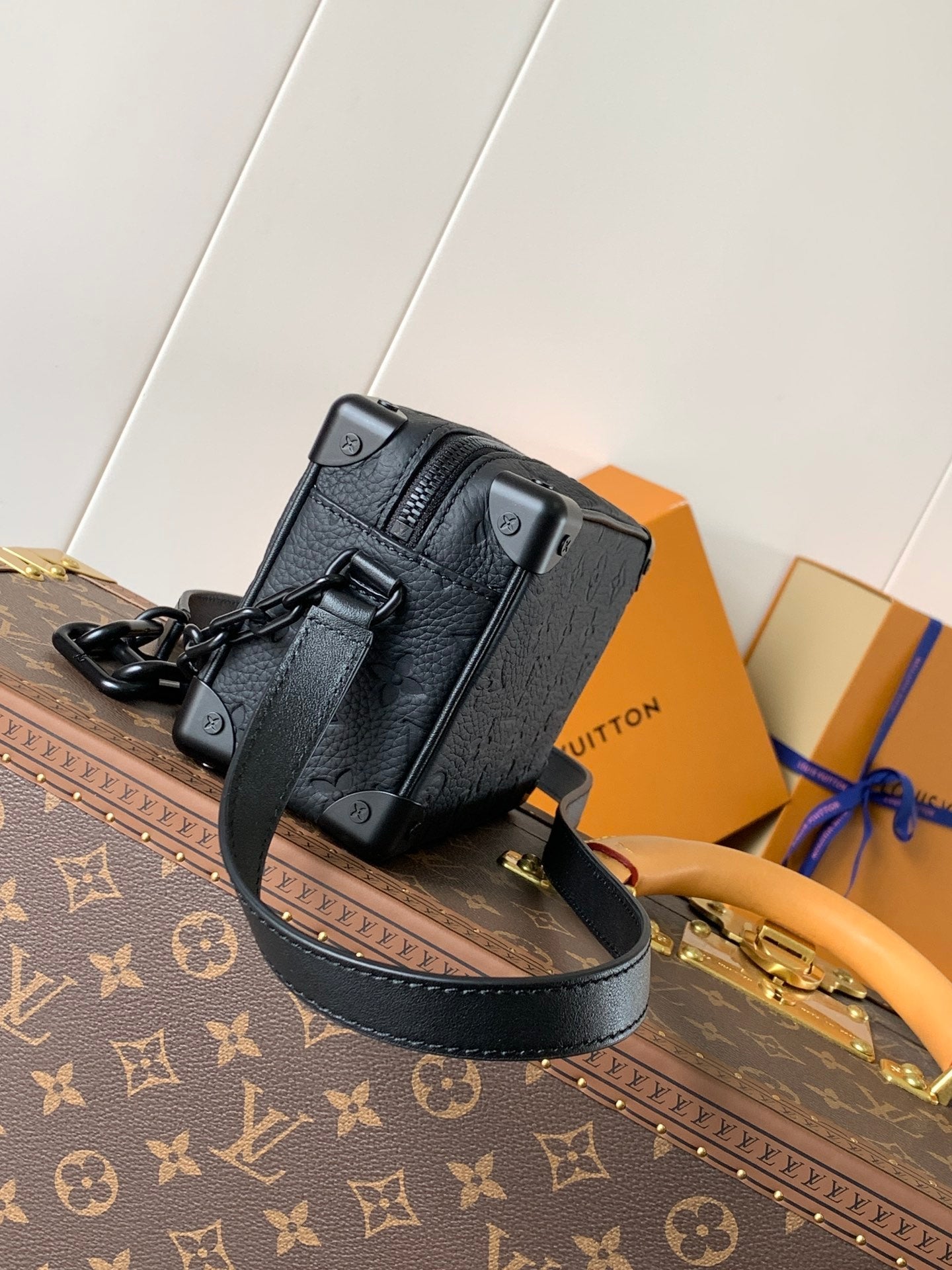 LV M55702 Mini Soft Trunk 18.5 with Matte-Black Chains Black Taurillon Cowhide mysite
