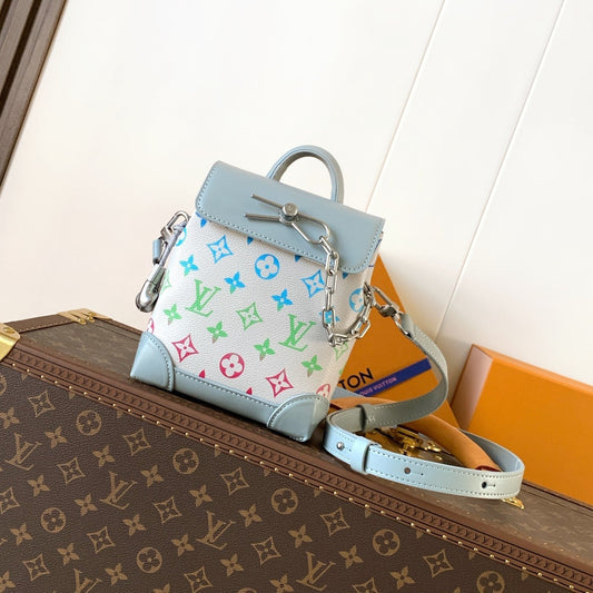 LV M13905 Nano Steamer Bag 15cm Solf Blue White Monogram Silver HW mysite