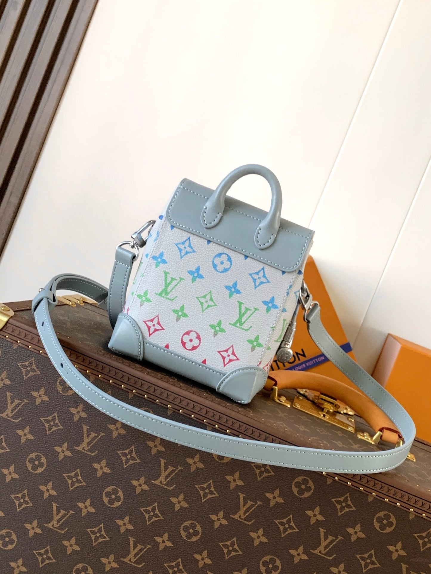 LV M13905 Nano Steamer Bag 15cm Solf Blue White Monogram Silver HW mysite