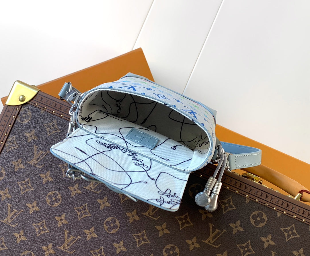 LV M13905 Nano Steamer Bag 15cm Solf Blue White Monogram Silver HW mysite