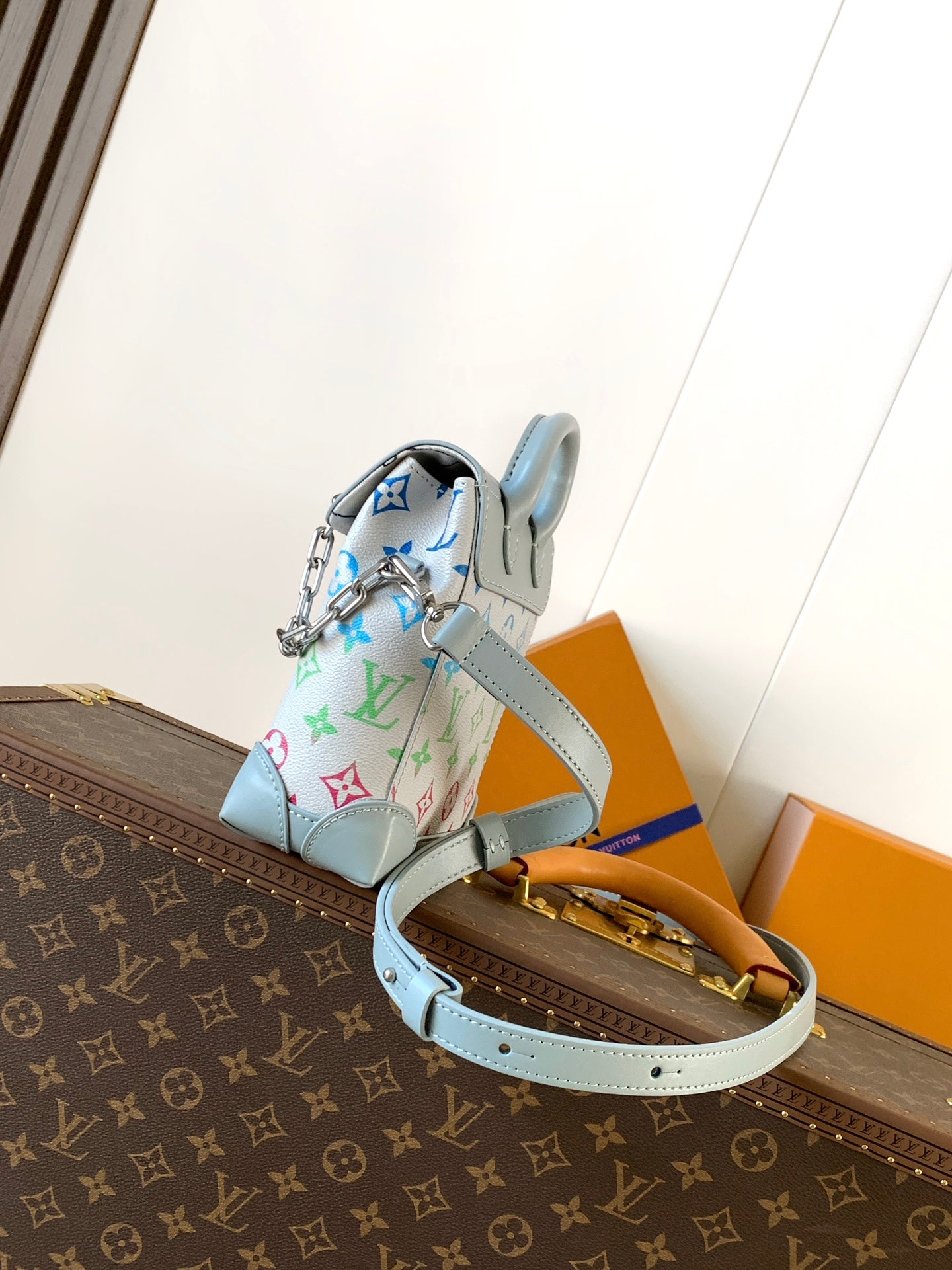 LV M13905 Nano Steamer Bag 15cm Solf Blue White Monogram Silver HW mysite