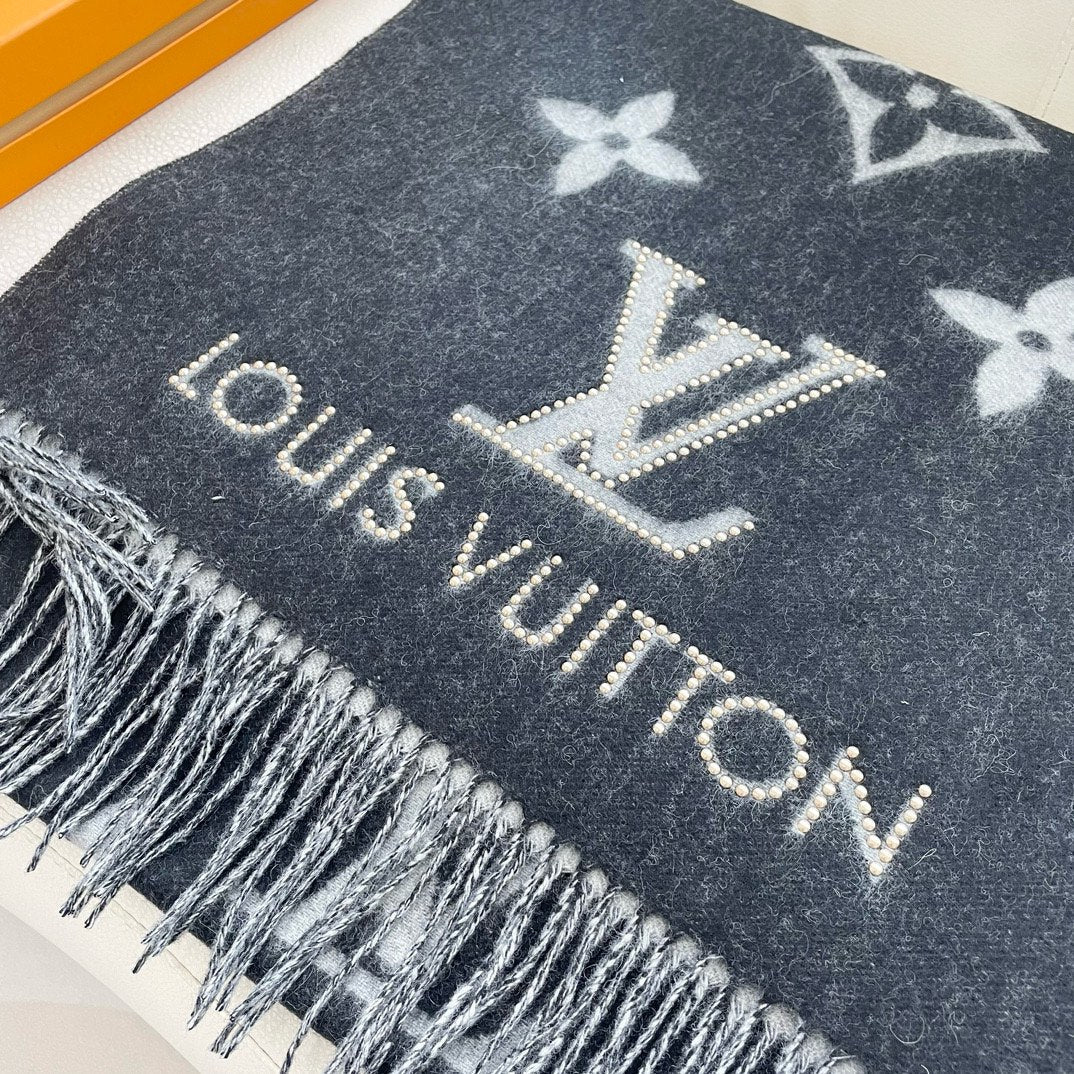 MONOGRAM FLOWERS SCARF 170 CM IN BLACK CASHMERE 390975 mysite