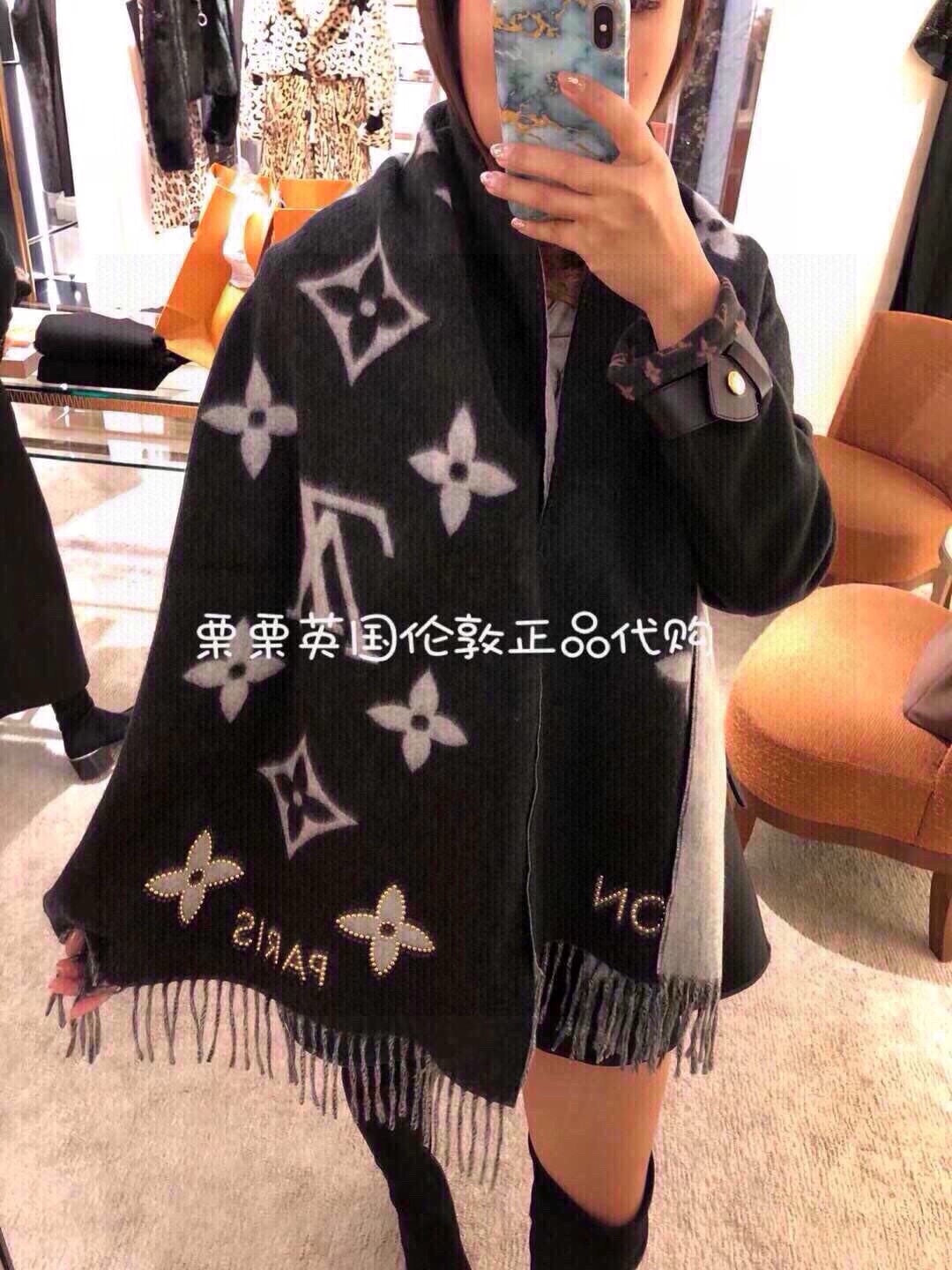 MONOGRAM FLOWERS SCARF 170 CM IN BLACK CASHMERE 390975 mysite