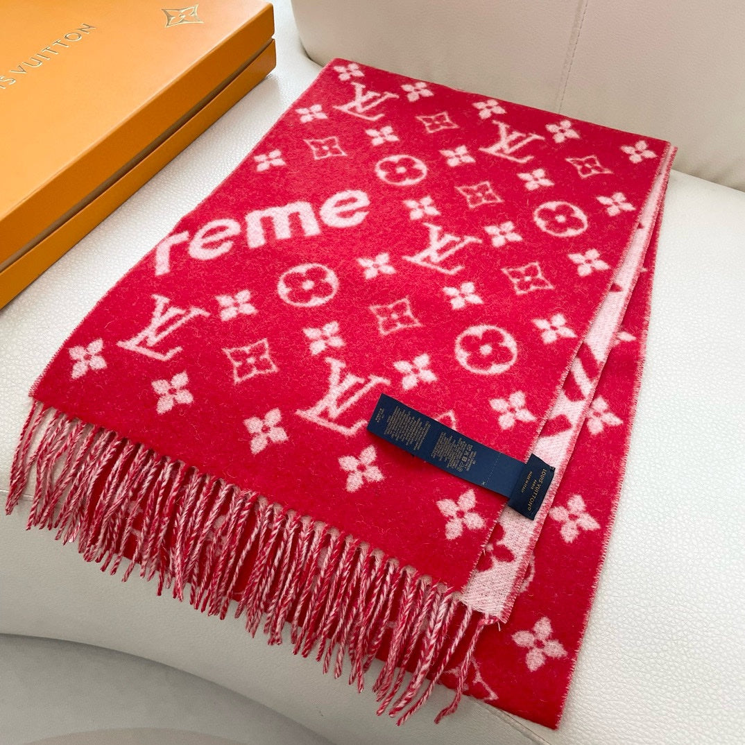 SUPREME X MONOGRAM 180 CM SCARF IN CHERRY RED WOOL AND CASHMERE 392942 mysite