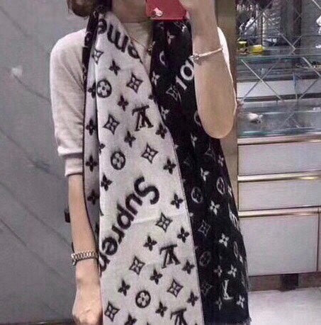 SUPREME X MONOGRAM 180 CM SCARF IN BLACK WOOL AND CASHMERE 392943 mysite