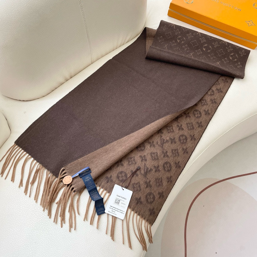MONOGRAM GRADIENT 180 CM SCARF CHOCOLATE BROWN CASHMERE 392958 mysite