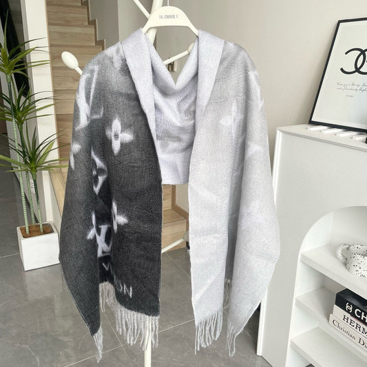 REYKJAVIK GRADIENT SCARF 220 CM IN LIGHT GRAY CASHMERE 399736 mysite