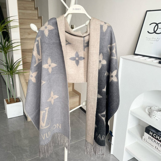 REYKJAVIK GRADIENT SCARF 220 CM IN DOVE GRAY MIX CAMEL BROWN CASHMERE 399737 mysite