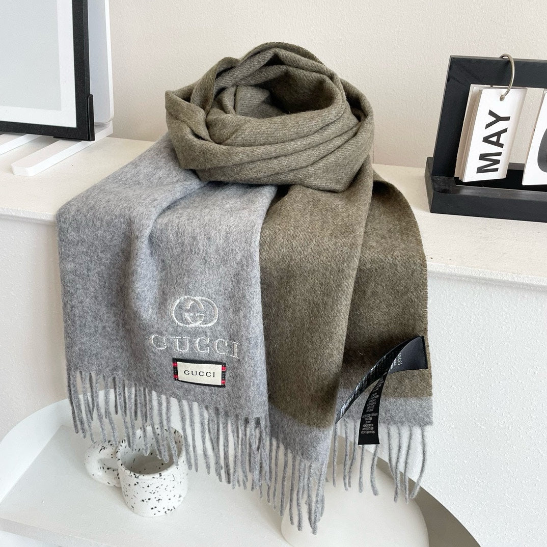 SCARF 190 CM IN PALE GRAY MIX SAND BEIGE CASHMERE AND WOOL 399762 mysite