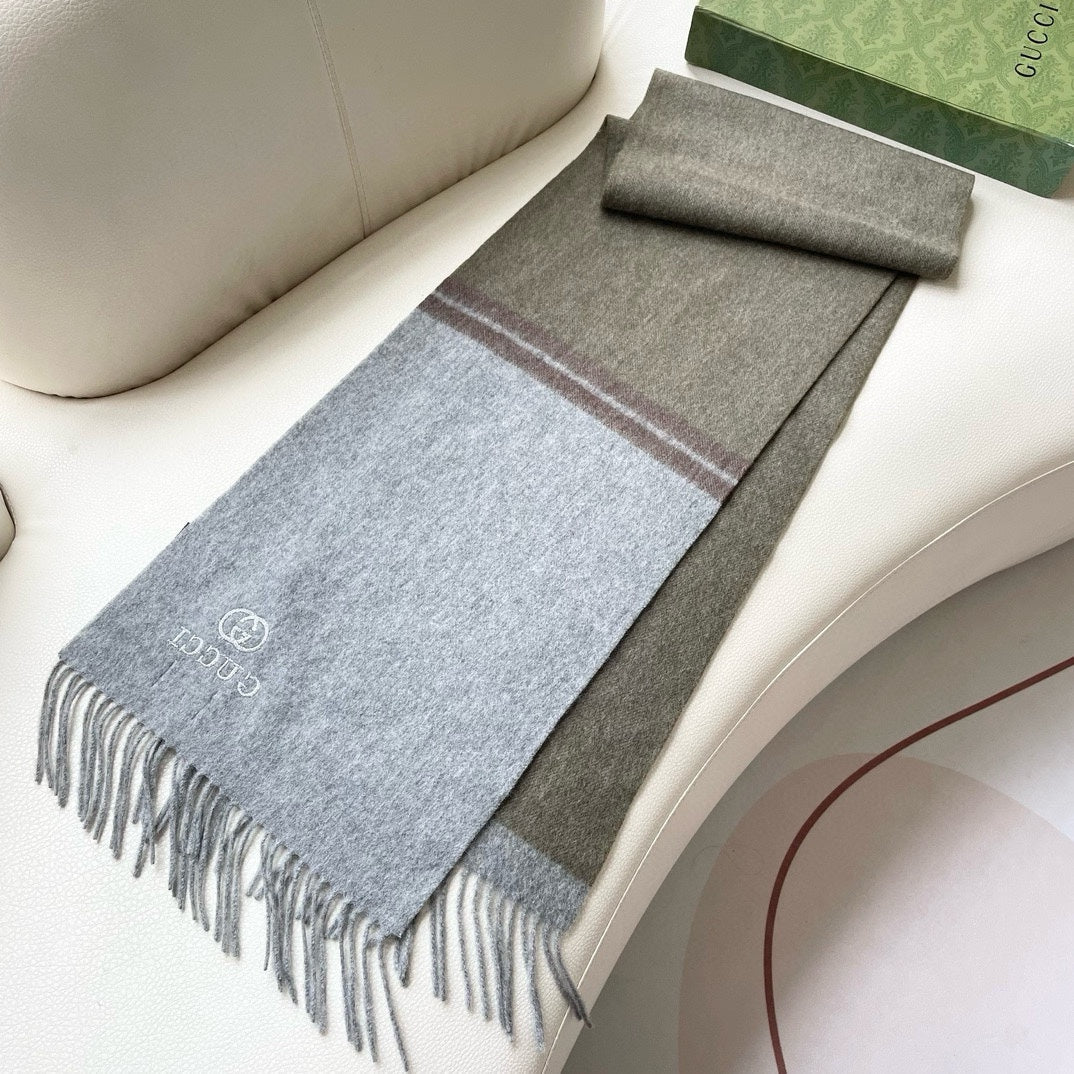 SCARF 190 CM IN PALE GRAY MIX SAND BEIGE CASHMERE AND WOOL 399762 mysite