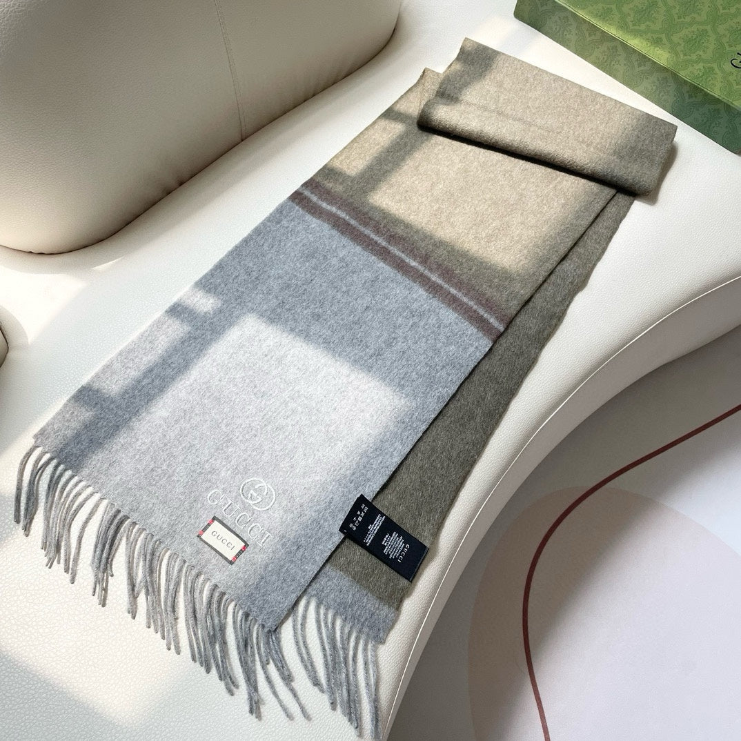 SCARF 190 CM IN PALE GRAY MIX SAND BEIGE CASHMERE AND WOOL 399762 mysite