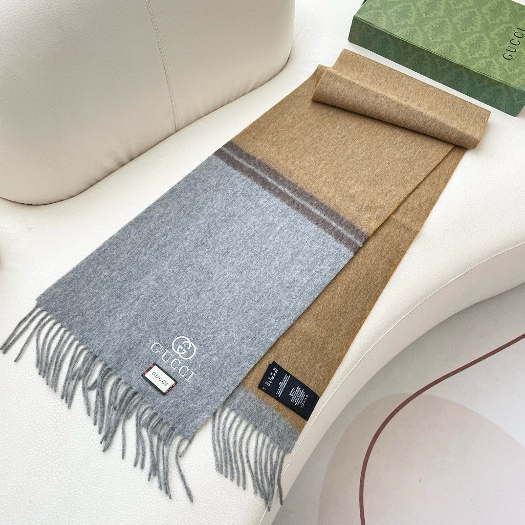 SCARF 190 CM IN DOVE GRAY MIX TORTILLA BROWN CASHMERE AND WOOL 399763 mysite