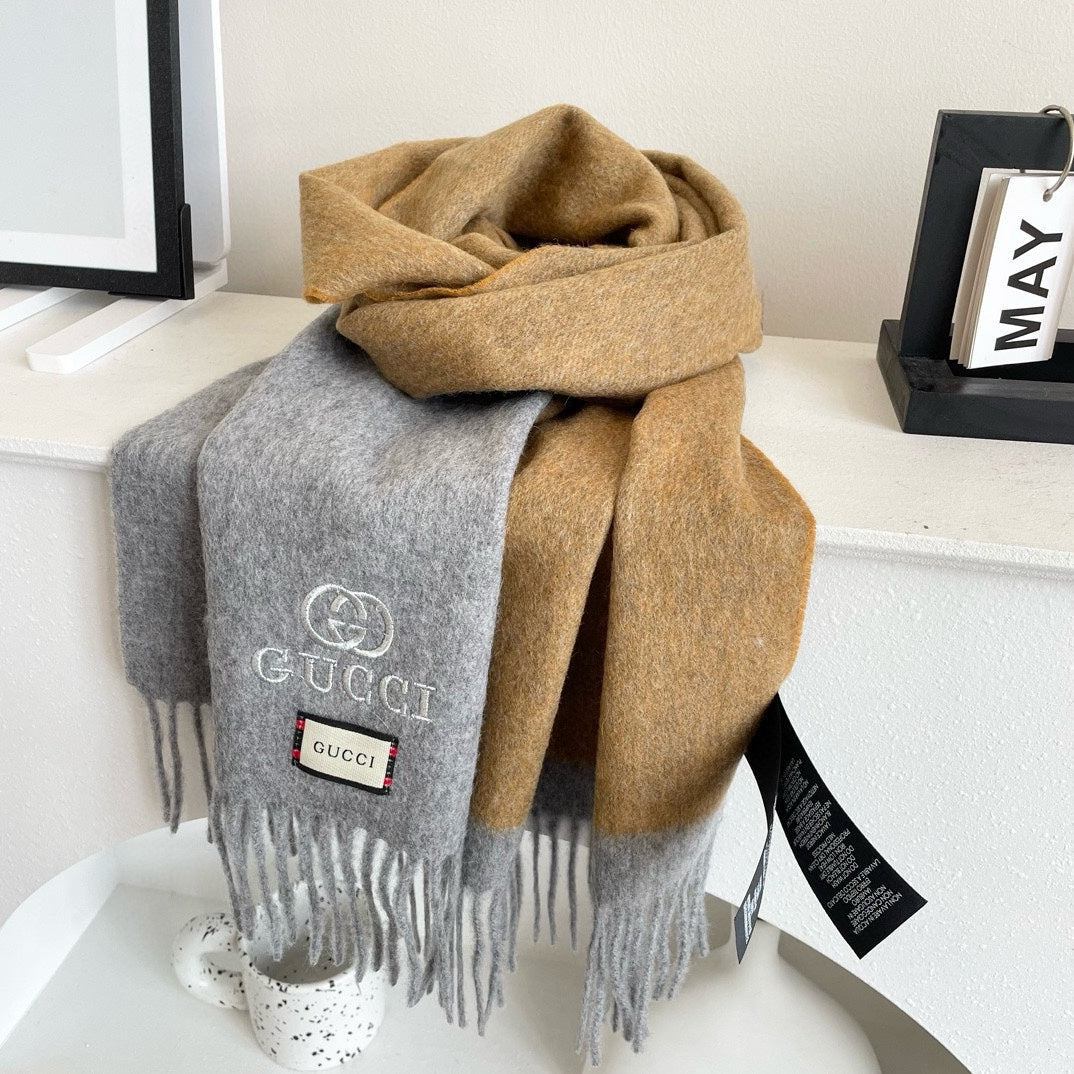 SCARF 190 CM IN DOVE GRAY MIX TORTILLA BROWN CASHMERE AND WOOL 399763 mysite