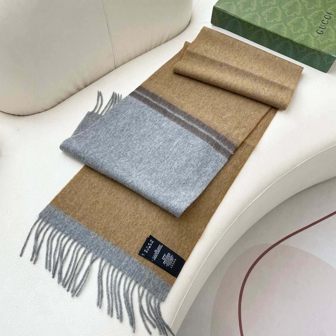 SCARF 190 CM IN DOVE GRAY MIX TORTILLA BROWN CASHMERE AND WOOL 399763 mysite