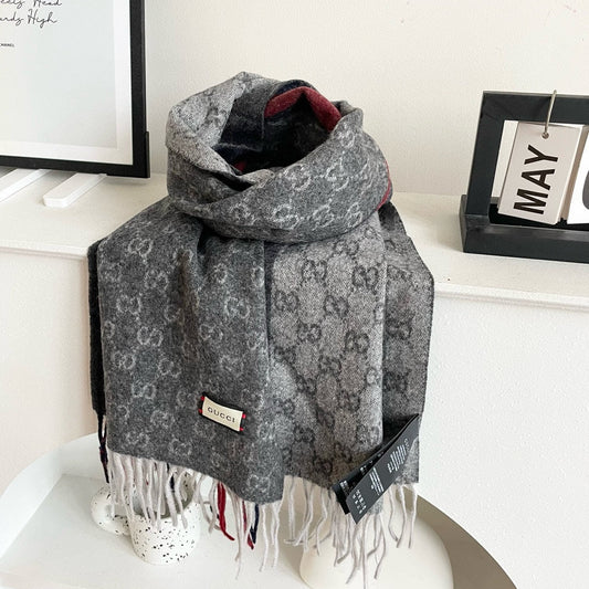 SCARF 200 CM IN DARK GRAY MONOGRAM CASHMERE 399764 mysite