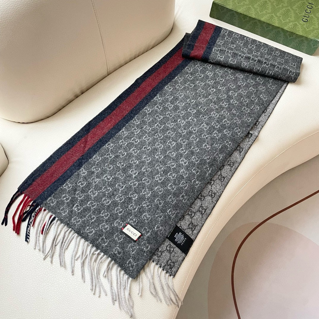 SCARF 200 CM IN DARK GRAY MONOGRAM CASHMERE 399764 mysite