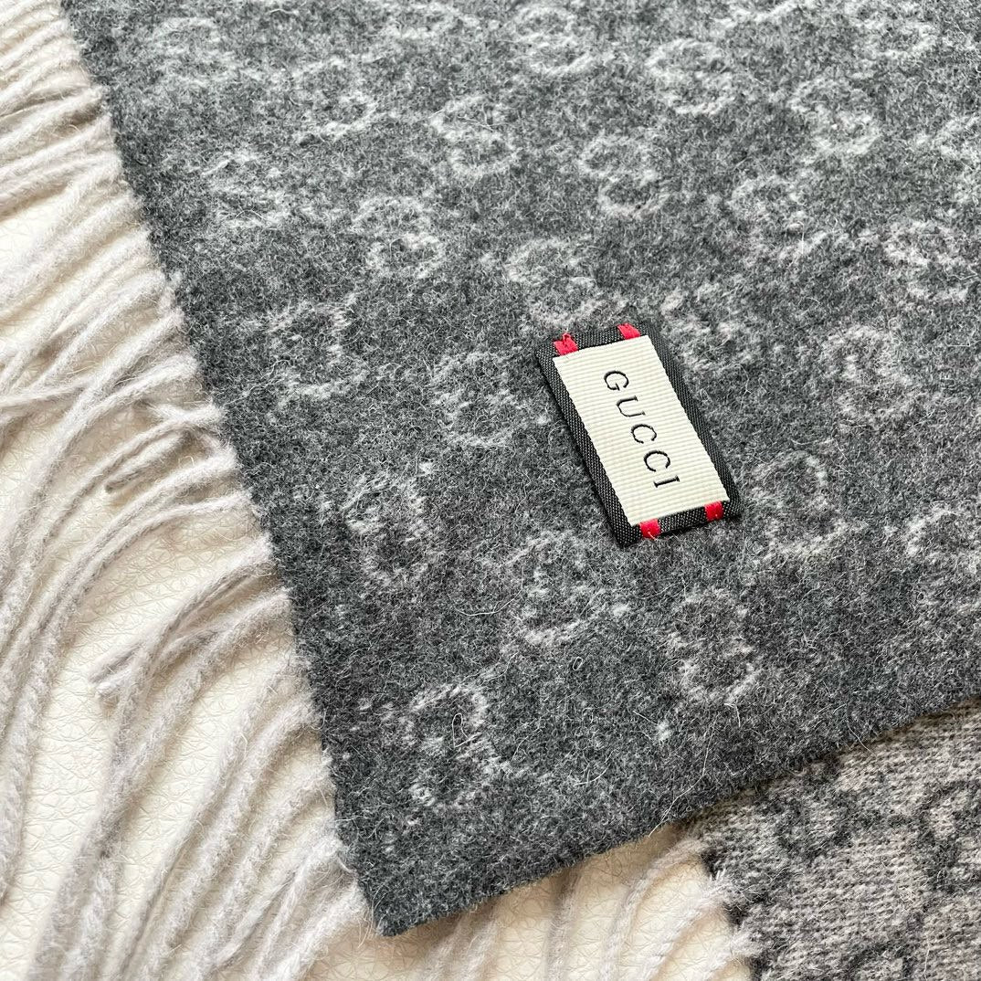 SCARF 200 CM IN DARK GRAY MONOGRAM CASHMERE 399764 mysite