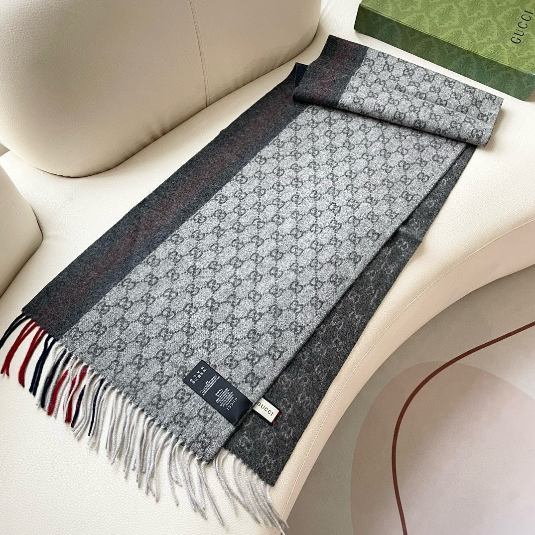 SCARF 200 CM IN DARK GRAY MONOGRAM CASHMERE 399764 mysite