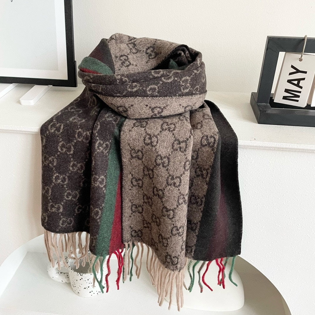 SCARF 200 CM IN DARK BROWN MONOGRAM CASHMERE 399765 mysite