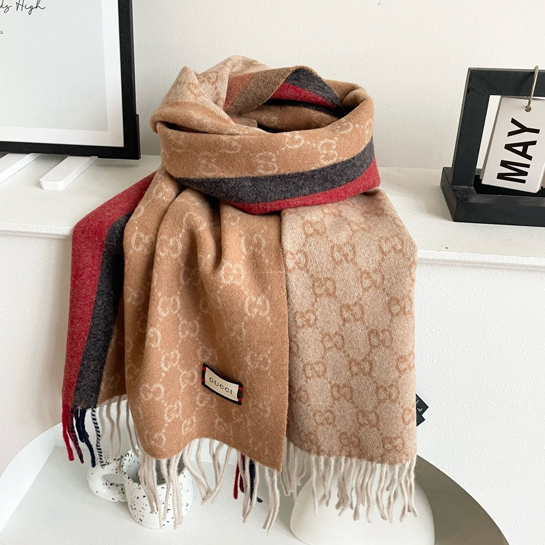 SCARF 200 CM IN PEANUT BROWN MONOGRAM CASHMERE  399766 mysite
