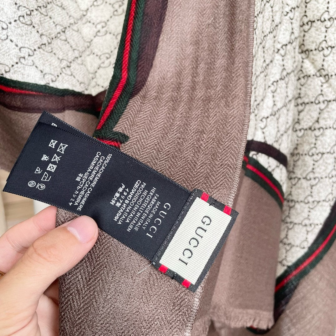 SCARF 200 CM IN KHAKI BROWN MONOGRAM WOOL  399767 mysite