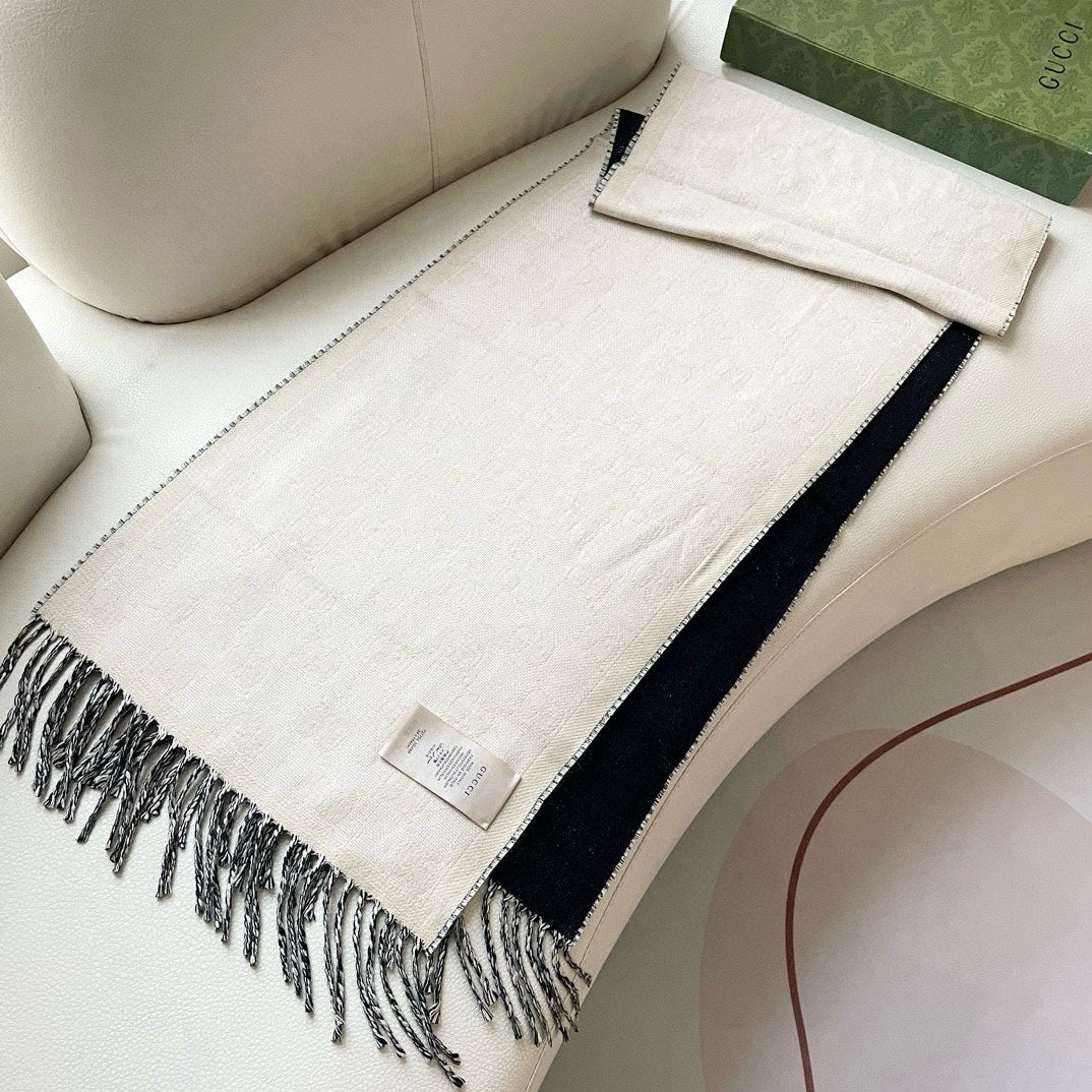 SCARF 195 CM IN BLACK AND WHITE CASHMERE 401402 mysite