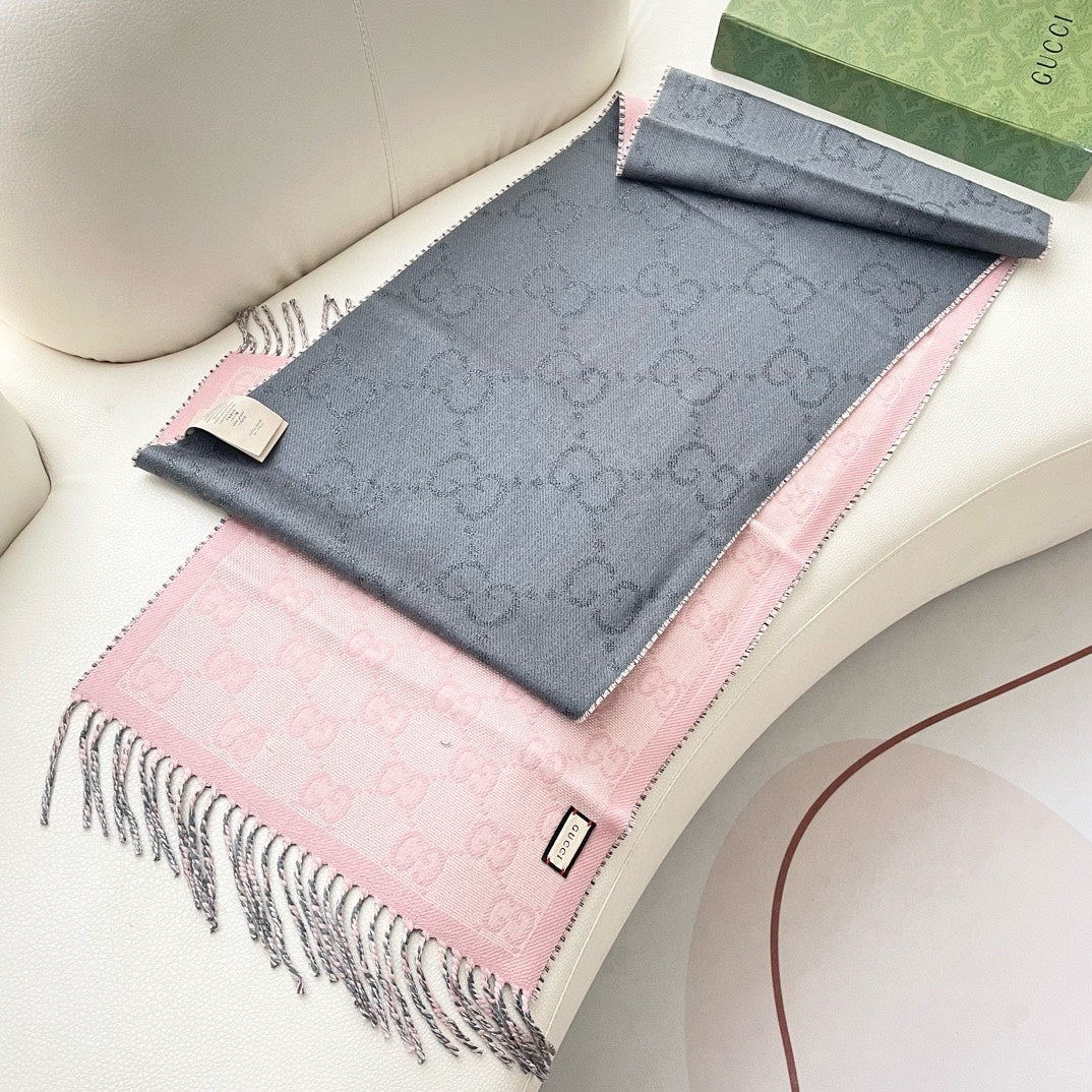 SCARF 195 CM IN SHARK GRAY AND LIGHT PINK CASHMERE 401404 mysite