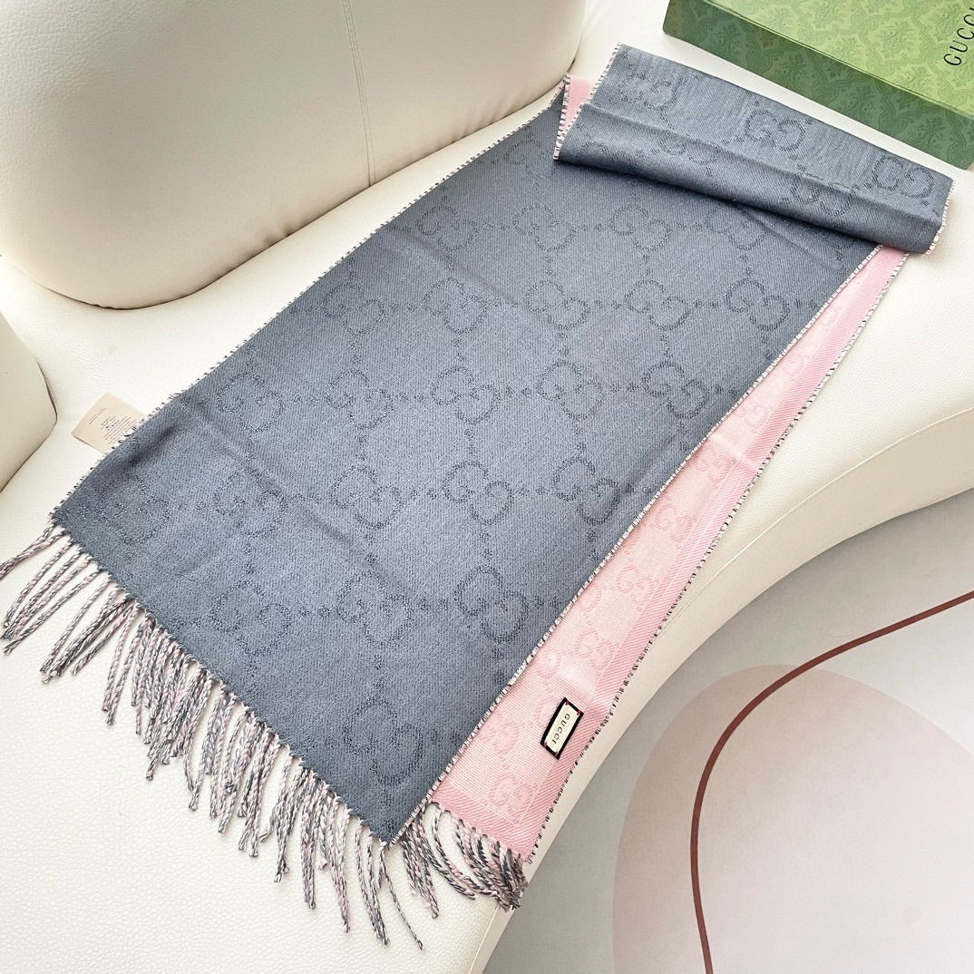 SCARF 195 CM IN SHARK GRAY AND LIGHT PINK CASHMERE 401404 mysite