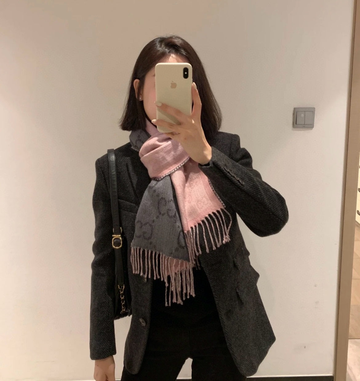 SCARF 195 CM IN SHARK GRAY AND LIGHT PINK CASHMERE 401404 mysite